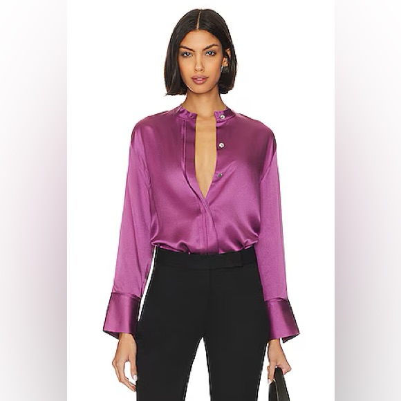 Vince Womens Raw Hem Collared Button-Down Top